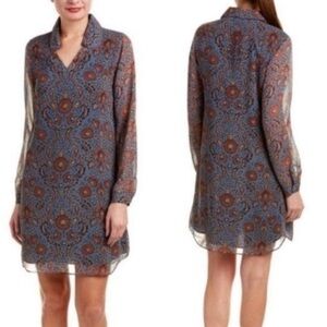 #1081 CAbi 3295 Long Sleeve Blue and Brown floral Dress Medium